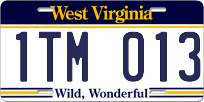 WV license plate 1TM013