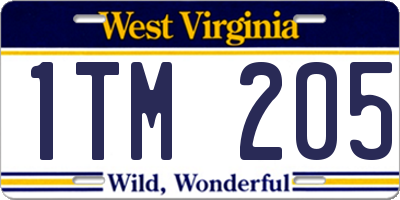 WV license plate 1TM205