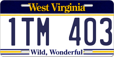 WV license plate 1TM403