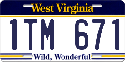 WV license plate 1TM671