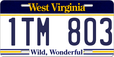 WV license plate 1TM803