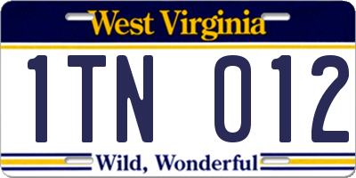 WV license plate 1TN012