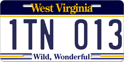 WV license plate 1TN013