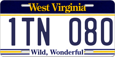 WV license plate 1TN080