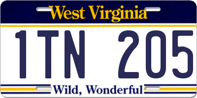 WV license plate 1TN205