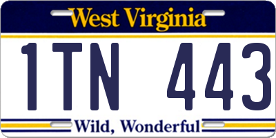 WV license plate 1TN443