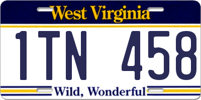 WV license plate 1TN458