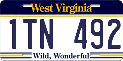 WV license plate 1TN492