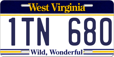 WV license plate 1TN680