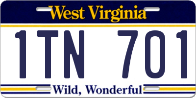 WV license plate 1TN701