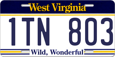 WV license plate 1TN803