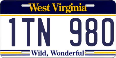 WV license plate 1TN980