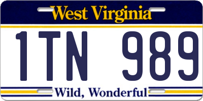 WV license plate 1TN989