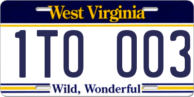 WV license plate 1TO003
