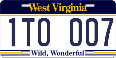 WV license plate 1TO007