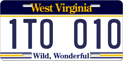 WV license plate 1TO010