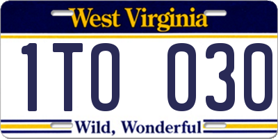 WV license plate 1TO030