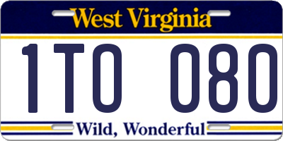 WV license plate 1TO080