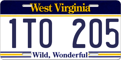 WV license plate 1TO205