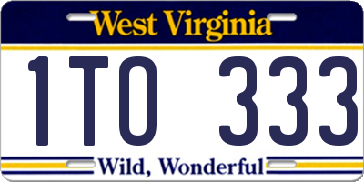 WV license plate 1TO333