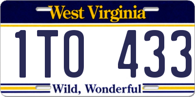 WV license plate 1TO433