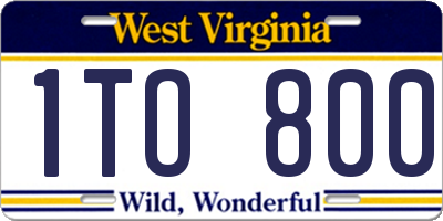 WV license plate 1TO800