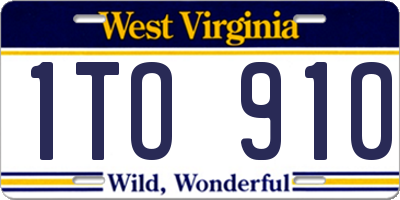 WV license plate 1TO910