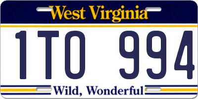WV license plate 1TO994
