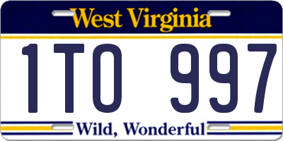 WV license plate 1TO997