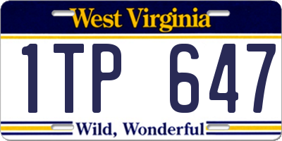WV license plate 1TP647