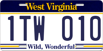 WV license plate 1TW010