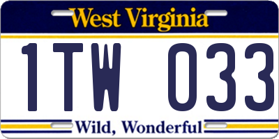 WV license plate 1TW033