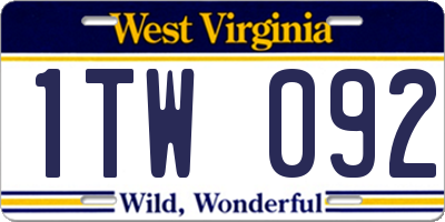 WV license plate 1TW092