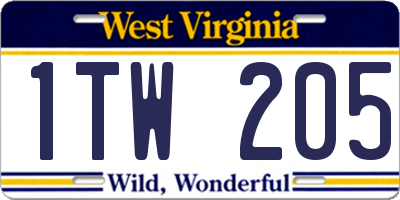 WV license plate 1TW205