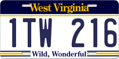 WV license plate 1TW216