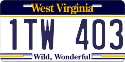 WV license plate 1TW403
