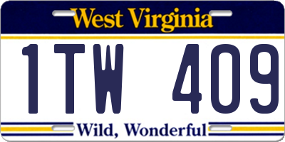 WV license plate 1TW409