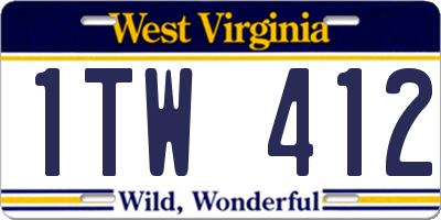 WV license plate 1TW412