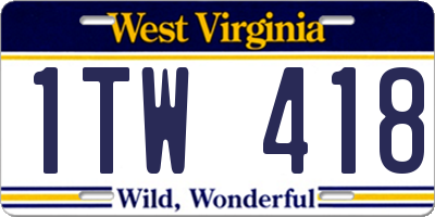 WV license plate 1TW418