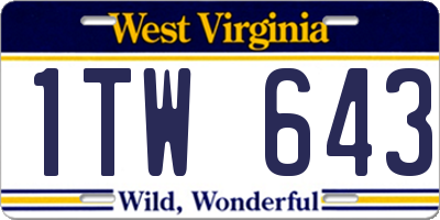 WV license plate 1TW643