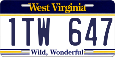 WV license plate 1TW647