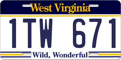 WV license plate 1TW671