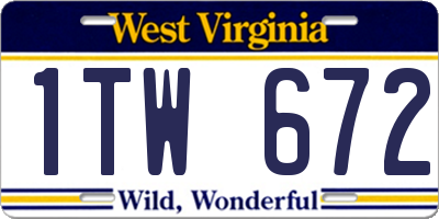 WV license plate 1TW672