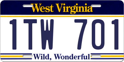 WV license plate 1TW701