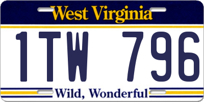 WV license plate 1TW796