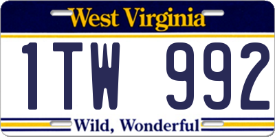 WV license plate 1TW992