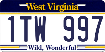 WV license plate 1TW997