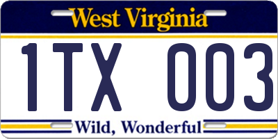 WV license plate 1TX003