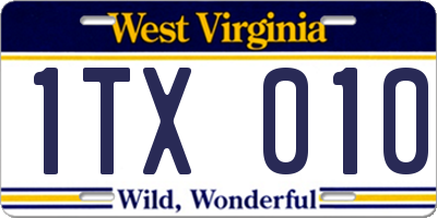 WV license plate 1TX010