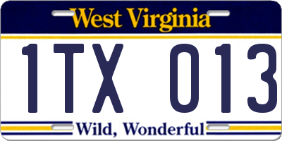 WV license plate 1TX013